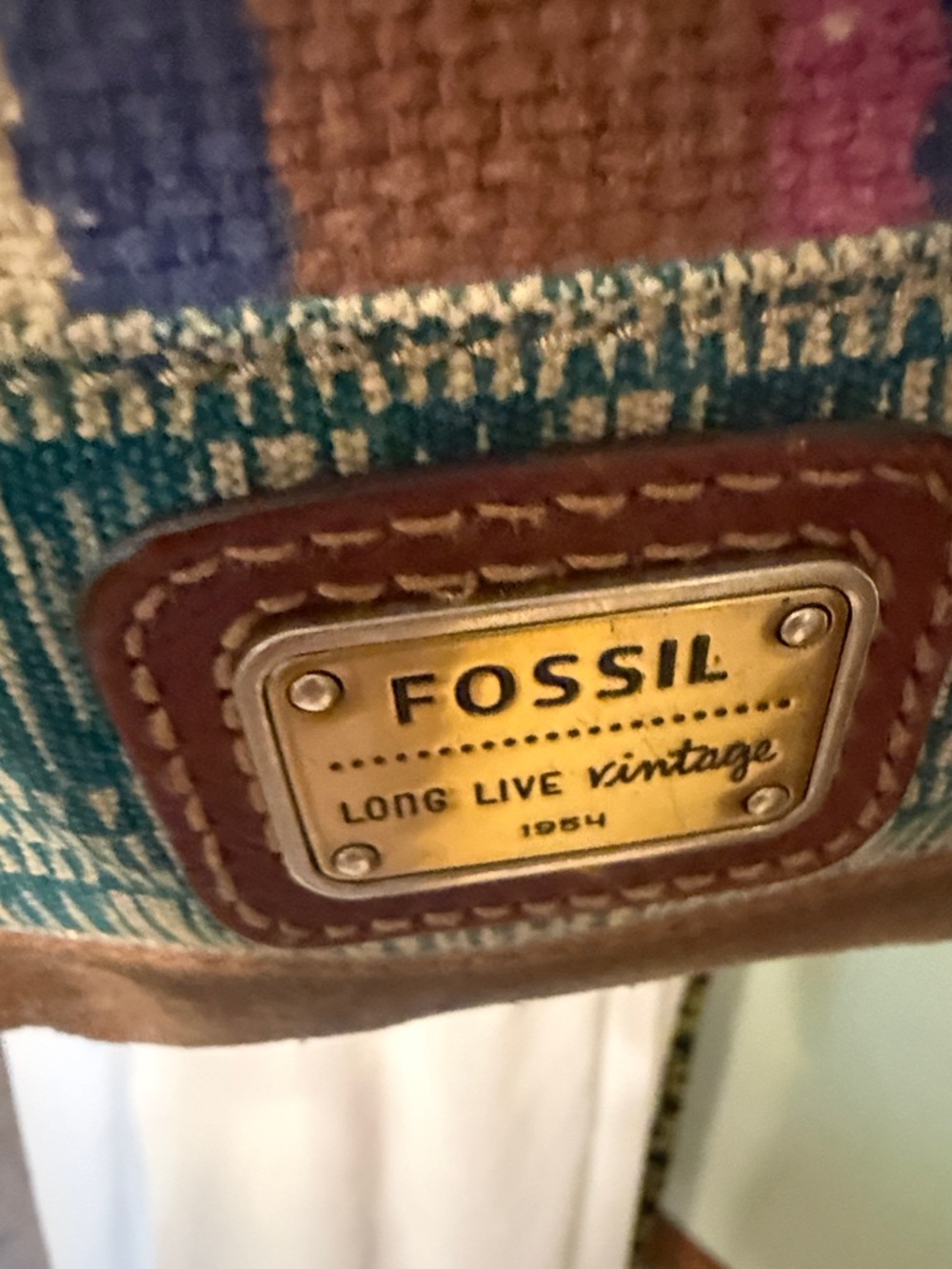 Fossil Multicolor Striped Canvas Shoulder Bag with Leather Trim - Picture 2 of 5